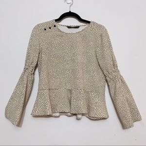 Zara Polka Dot Peplum Blouse Women’s Small Long Sleeve Lightweight Top